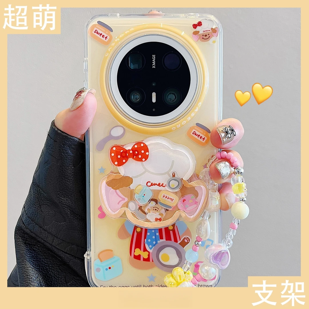 适用华为mate70pro手机壳p70可爱厨师煎蛋小熊摇摇乐支架mate60女