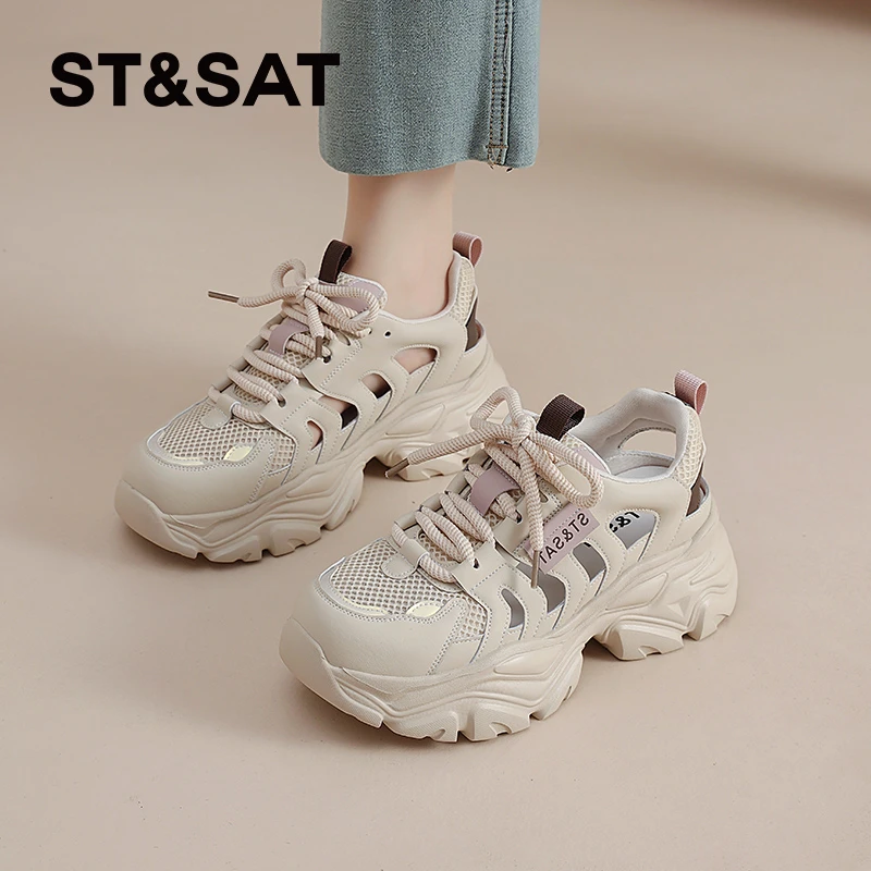 星期六厚底包头运动凉鞋女2025夏新款镂空透气老爹鞋休闲洞洞女鞋