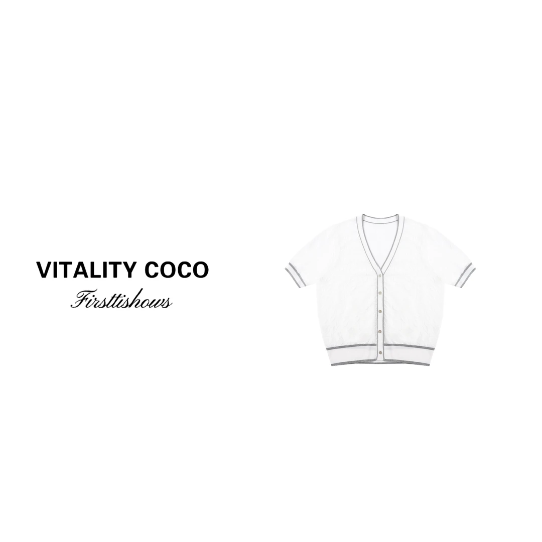 首秀LO系列v领半袖开衫白色休闲-2230