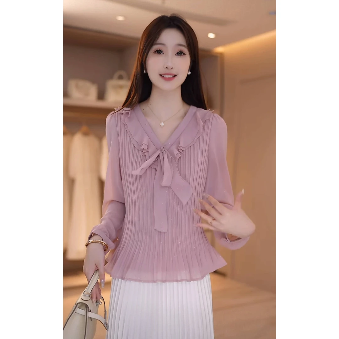 窈窕淑女 闪闪撒银温柔韩系衬衫气质显瘦新款小衫上衣DDS419/1