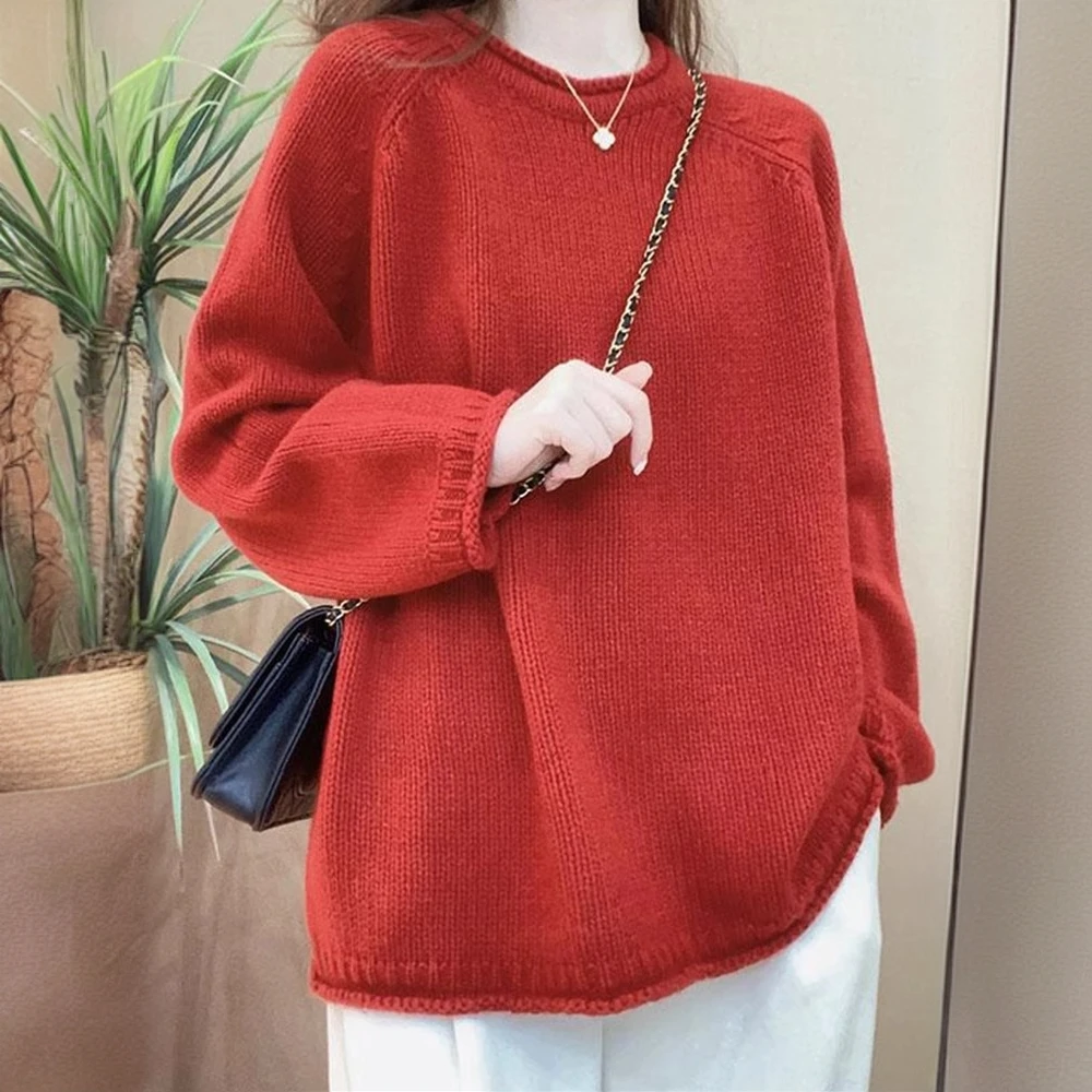 套头圆领针织毛衣女秋冬新款新款冬季宽松慵懒风高级感针织衫上衣