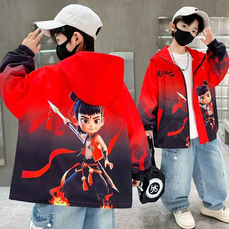 男童外套2025新款哪吒风衣中大童夹克春装上衣连帽春秋季童装国潮