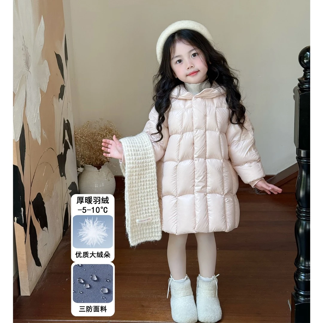 儿童羽绒服2025冬季新款男女童加厚白鸭绒外套宝宝精灵长款面包服