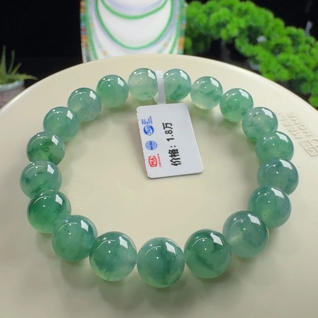 翡翠未镶嵌手链冰蓝绿飘花洒乌鸡单圈卡10mm