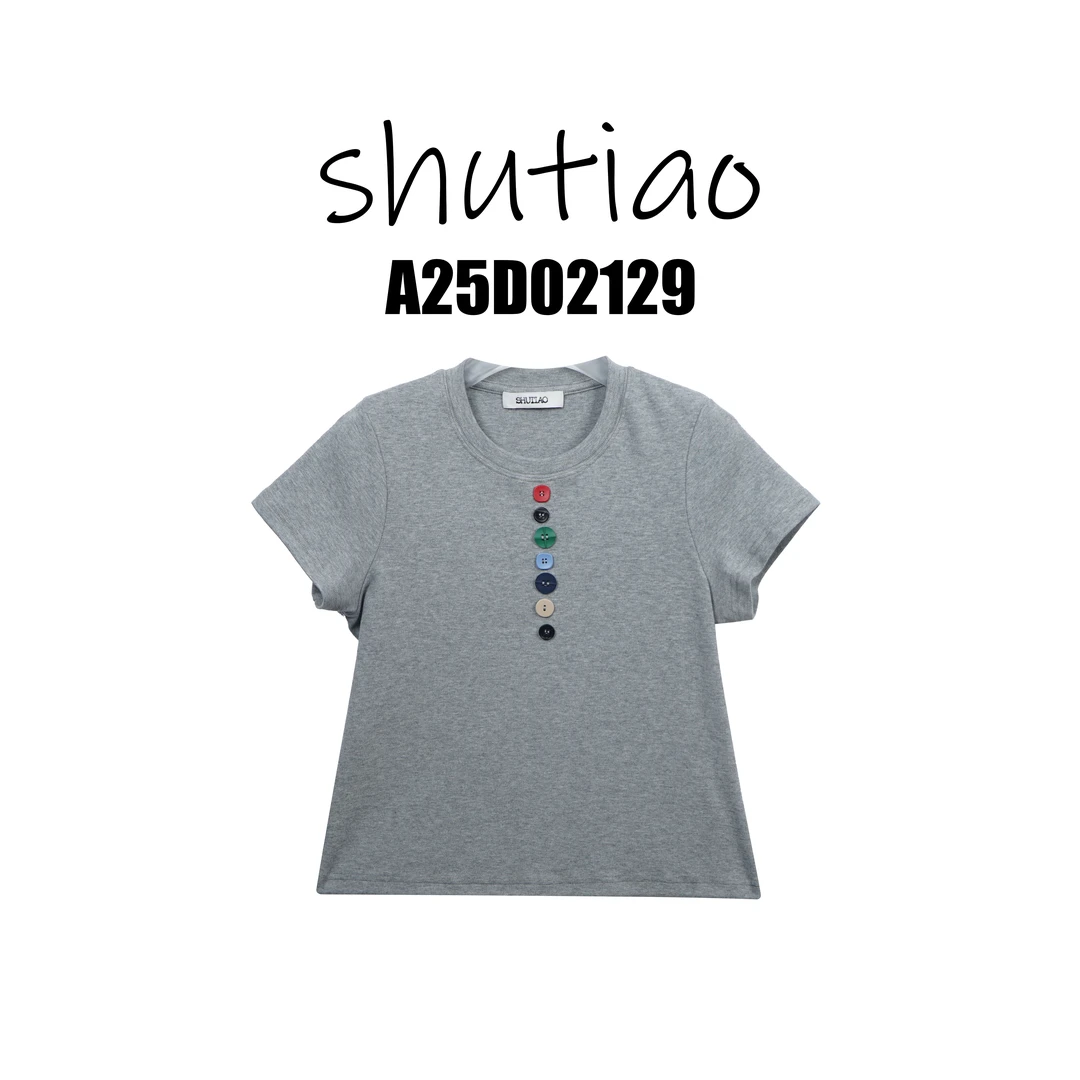 【SHUTIAO】2025夏季：新款小众设计款T恤A25D02129