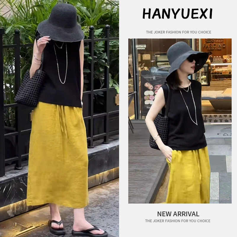 今年流行穿搭一整套2025新款减龄无袖背心上衣高腰修身半身裙套装