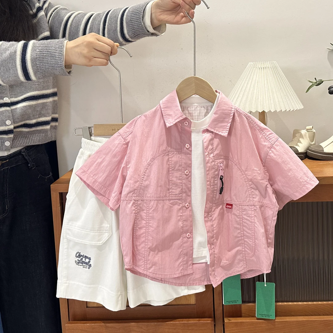 【柔粉映衫】儿童夏季宽松简约立领衬衫短袖94647