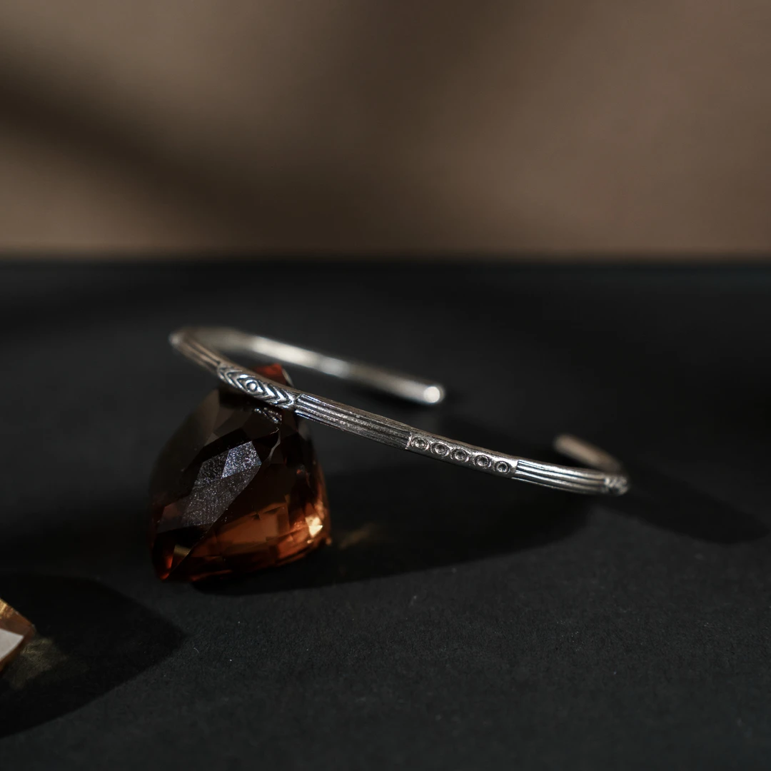 925银手镯 【月华】幻渺原创设计 |简约雕刻纹细镯男女手工手镯均码