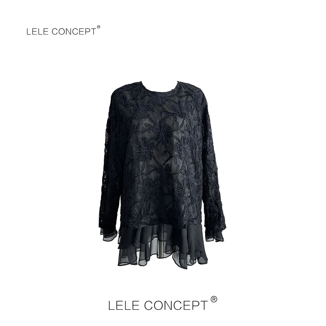 LELE CONCEPT丨「丽」都市气质设计感拼纱花纹衫FS25C0078W