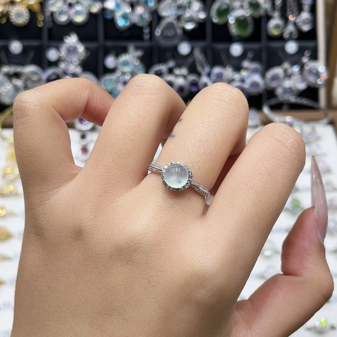 岫玉银S925镶嵌戒指