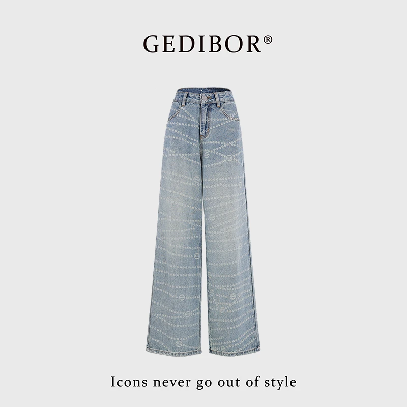 【GEDIBOR】“珠链蓝牛”波点激光烧花时尚显瘦百搭牛仔长裤