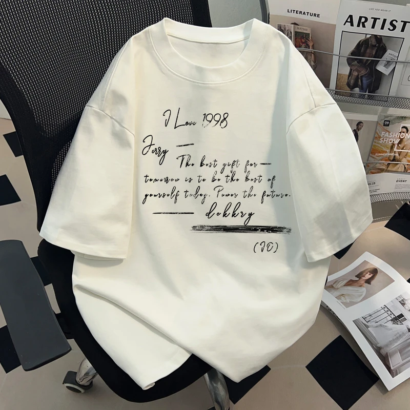 jtrt美式简约设计感字母印花纯棉短袖t恤男女夏季款小众别致上衣