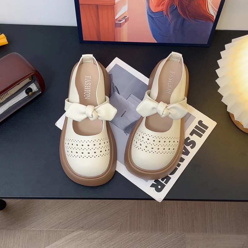 仙女风镂空透气蝴蝶结包头半拖鞋女外穿厚底2025夏季新款百搭凉拖