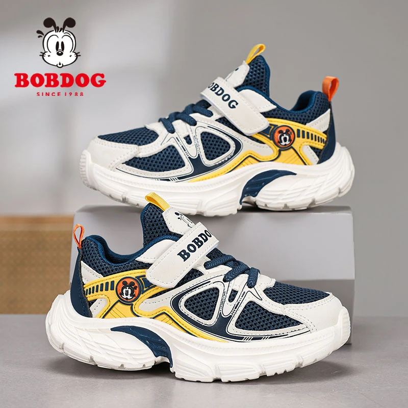 巴布豆男童鞋子2025春季透气网面休闲运动鞋小学生软底儿童跑步鞋