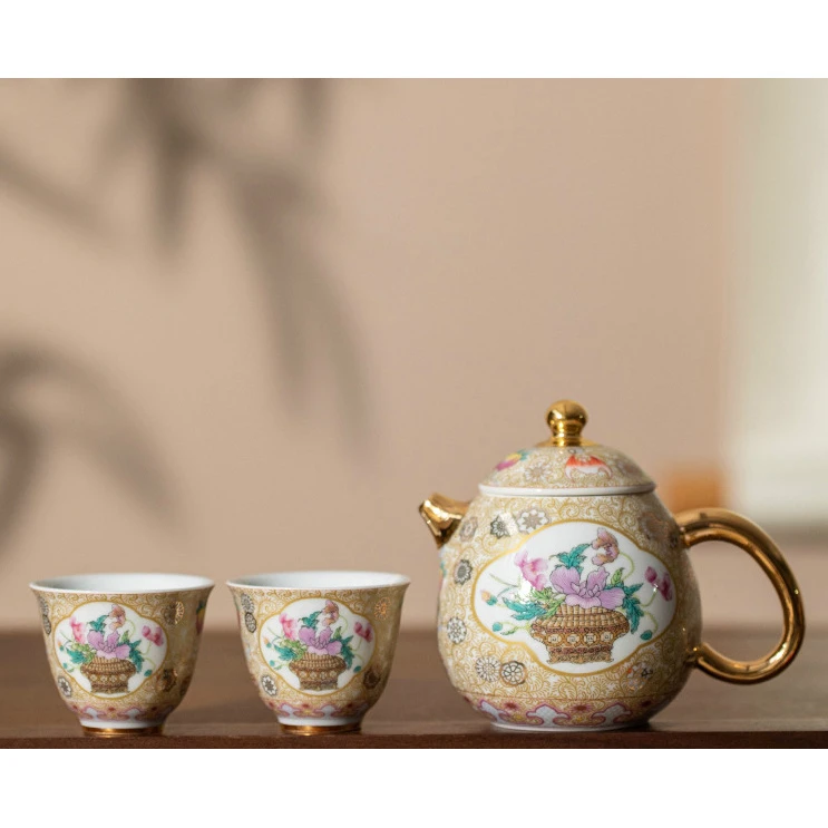 072珐琅彩旅行茶具套装高档轻奢小清新茶具小套组泡茶壶便携式包