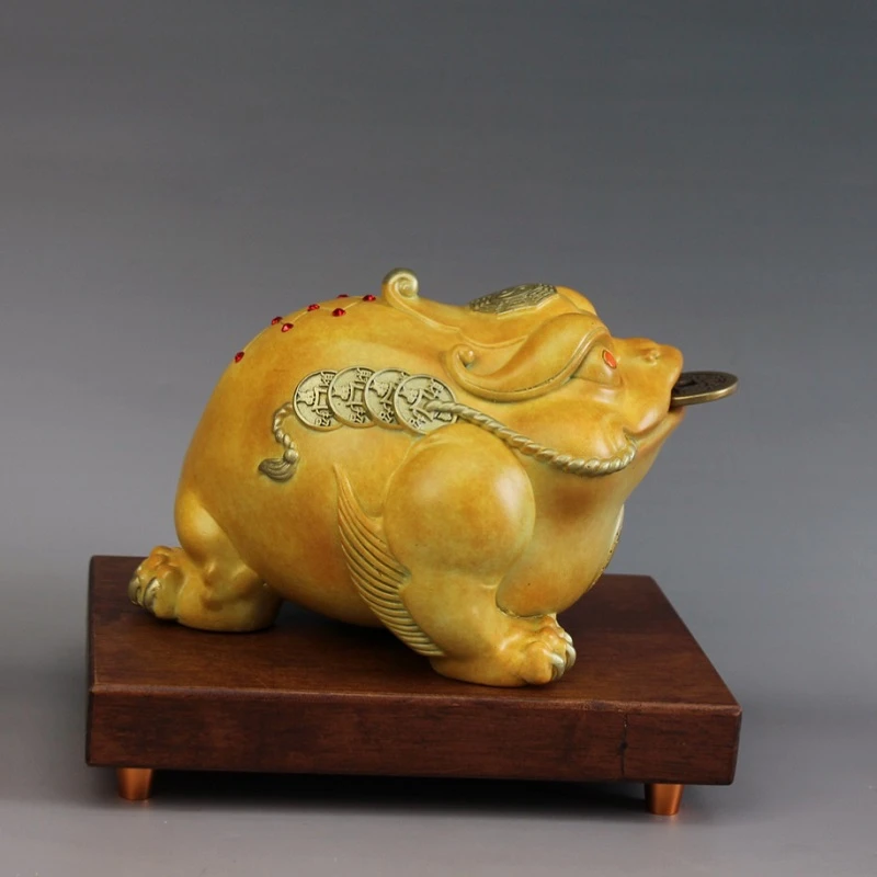 《金蟾》铜摆件【送实木底座】家居装饰三足蟾蜍办公室店铺开业礼品