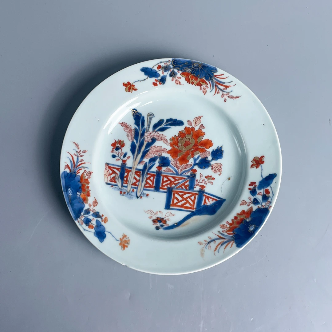 瓷器/古董 清康熙青花描金花卉纹盘M25BH008E09收藏/文物/绣花张