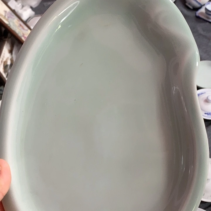 摆件青釉异形盘椭圆型