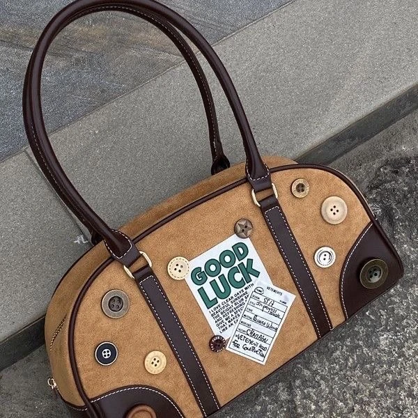 kaka原创复古美式美拉德美式好运金属纽扣手提包型号N64game周边
