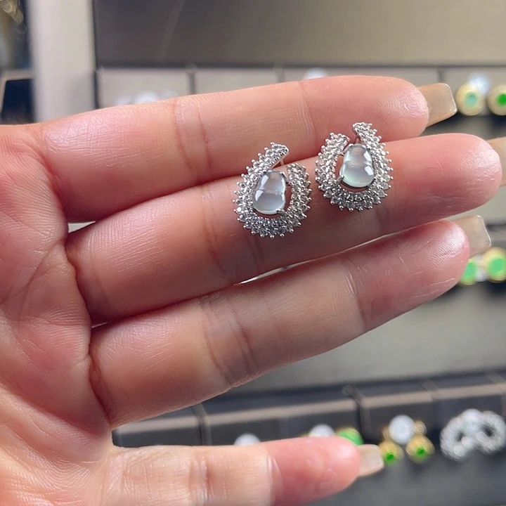 翡翠银S925镶嵌耳饰翡翠