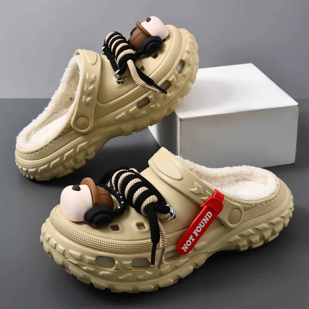 防滑包头洞洞鞋秋冬情侣棉拖保暖加绒外穿防滑开车两用懒人一脚蹬