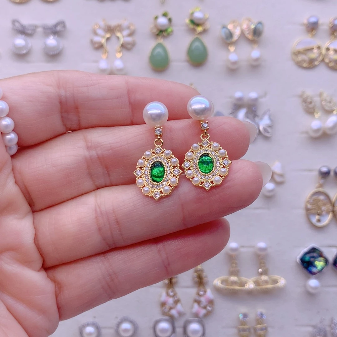 合金淡水珍珠耳饰