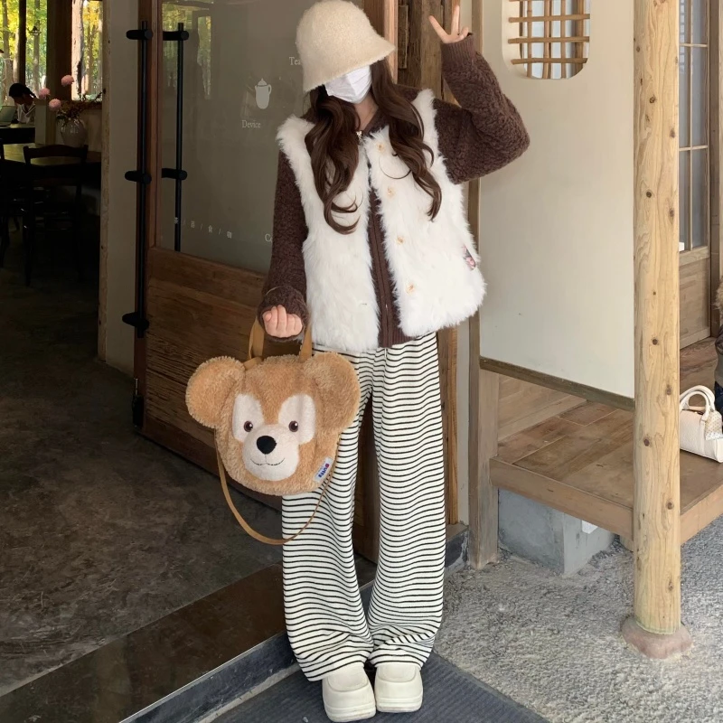 高个子加长条纹阔腿裤女秋冬加绒糯米裤宽松bf慵懒松弛感直筒裤子