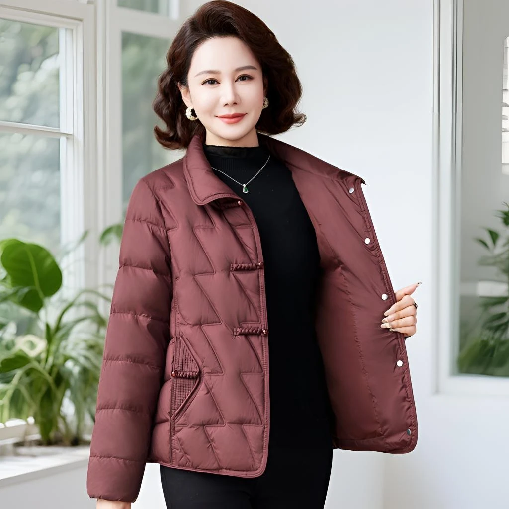 冬装时尚短款酒红棉服2025新款中老年女士冬季运动棉衣年货节上衣