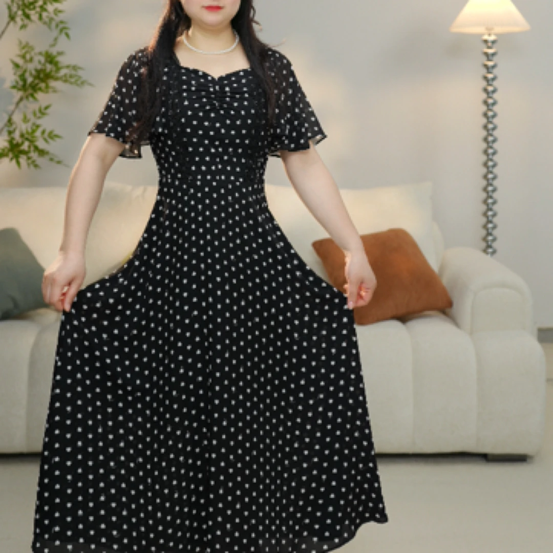 L39023法式复古波点爱心连衣裙（无腰带）