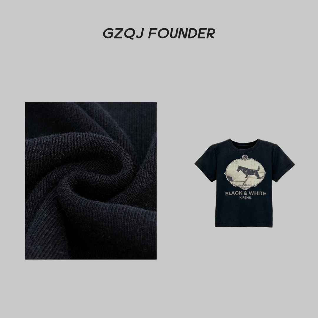 【小狼狗T】小众显瘦印花黑色圆领正肩短袖T恤女夏季上衣4257