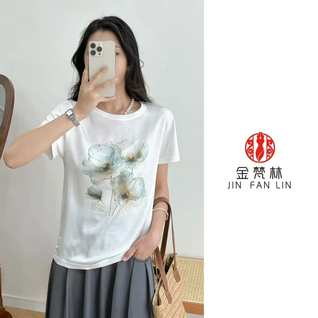 【25-809，25-810】新中式中国风重工钉珠T恤清爽滑爽透气亲肤