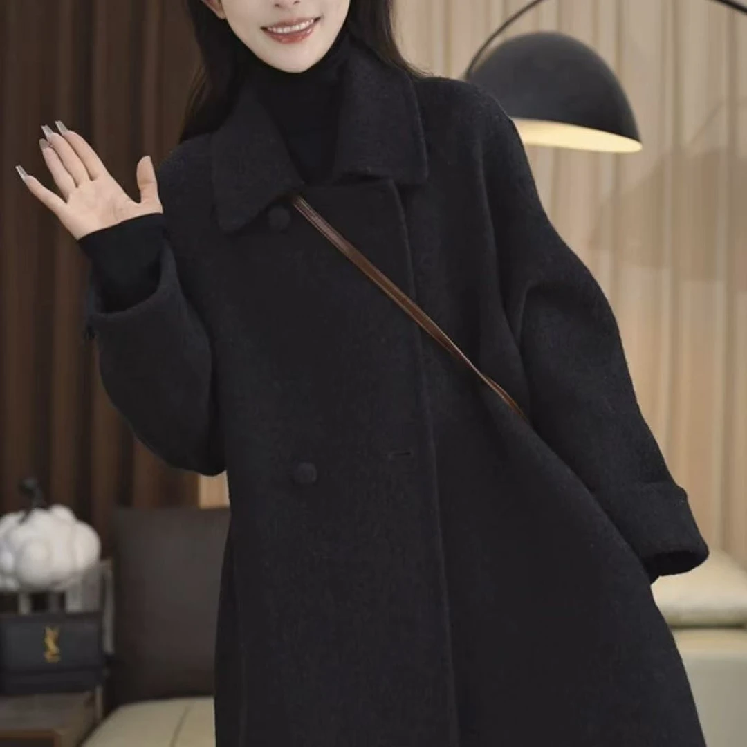 韩版时尚中长款呢子大衣小个子宽松秋冬新款气质女装毛呢气质外套