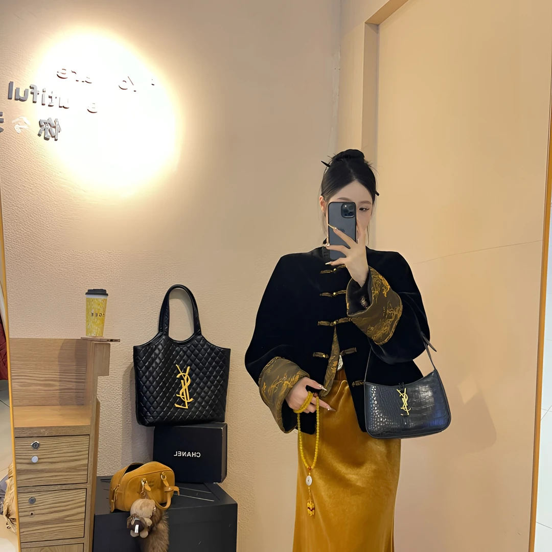 {定制}新中式复古国风盘扣外套冬季新款拼色洋气百搭复古气质轻奢