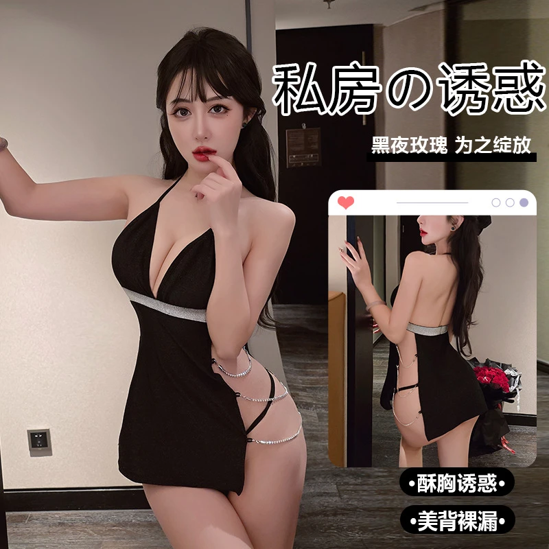 新款性感睡衣诱惑开叉吊带情侣约会趣味睡裙透视纯欲吊带睡衣战袍