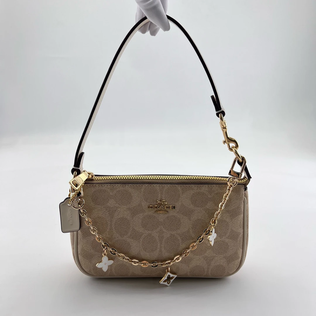 未使用 COACH/蔻驰 18.5×11×5/奶茶色金标单肩麻将包/15005625