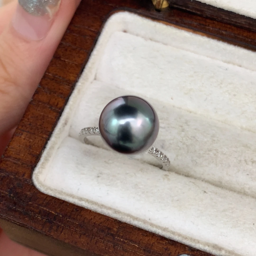 定制海水珍珠银S925镶嵌戒指/指环10-11mm大溪地裸珠一颗