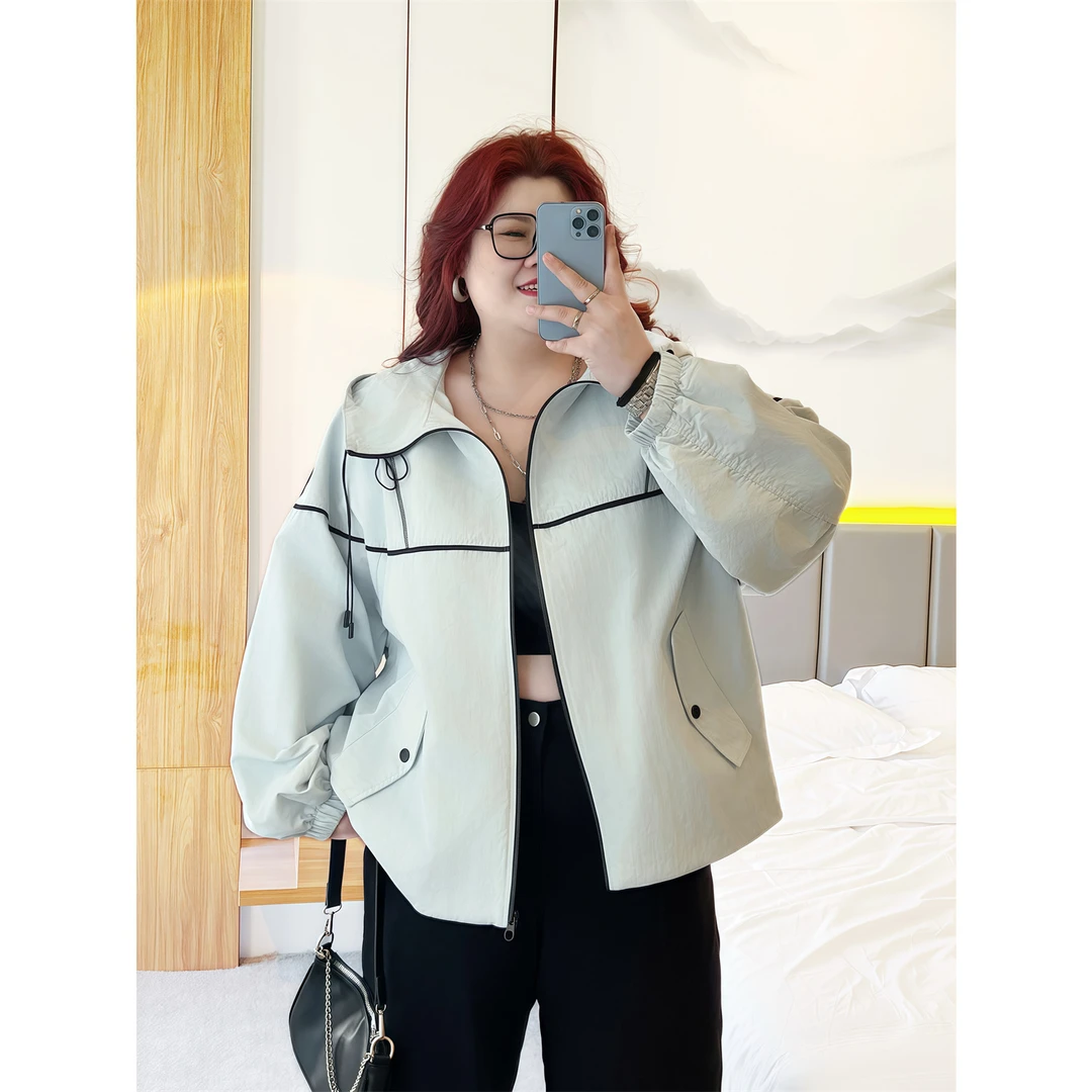 莉蒂蒂丝 / 韩系清爽结构感连帽外套13835花契大码200斤胖mm百搭