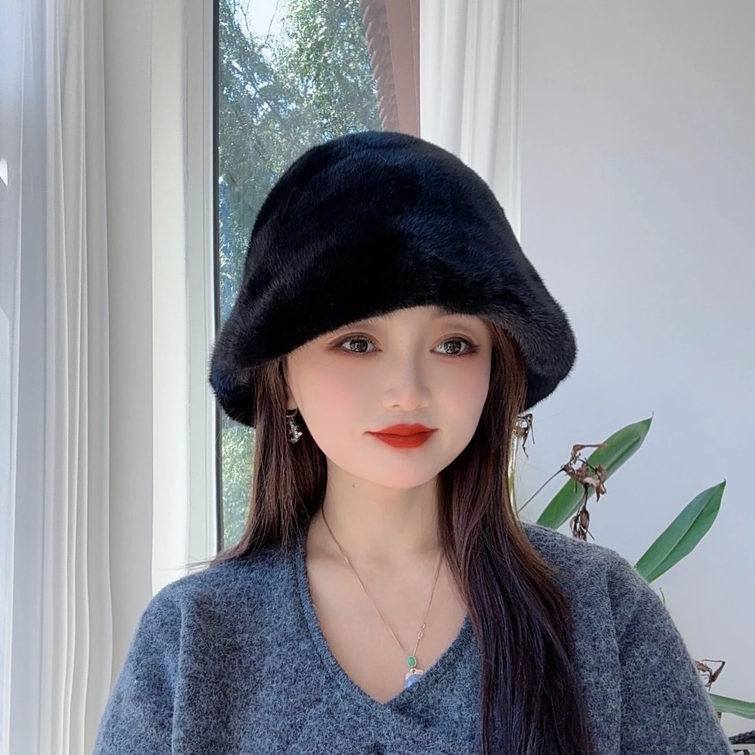 顾娇新款水貂毛帽子真毛时尚百搭保暖秋冬季冬款