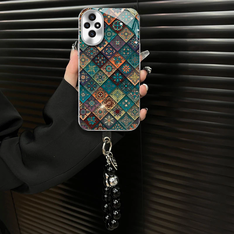 适用【华为荣耀200pro】玻璃壳五彩图腾ins风网红创意个性手机壳女