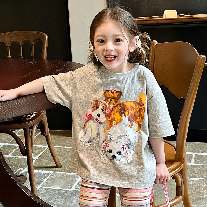 栀了成长记童装女童卡通动物T恤短袖夏季新款裤子女宝宝宽松上衣