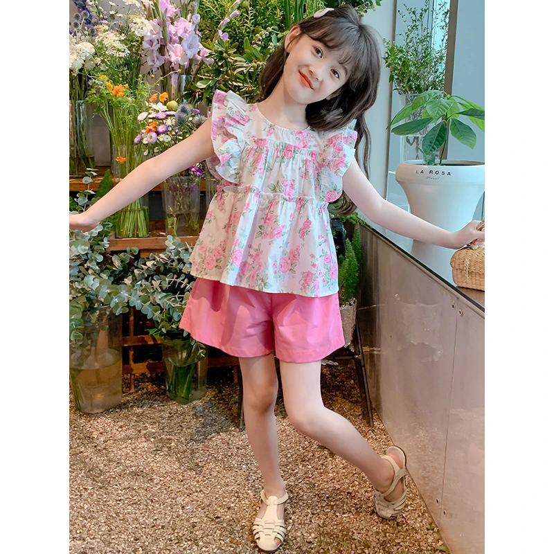 洋气女童网红无袖儿童新款夏装套装中大童时髦两件套夏季女孩2024