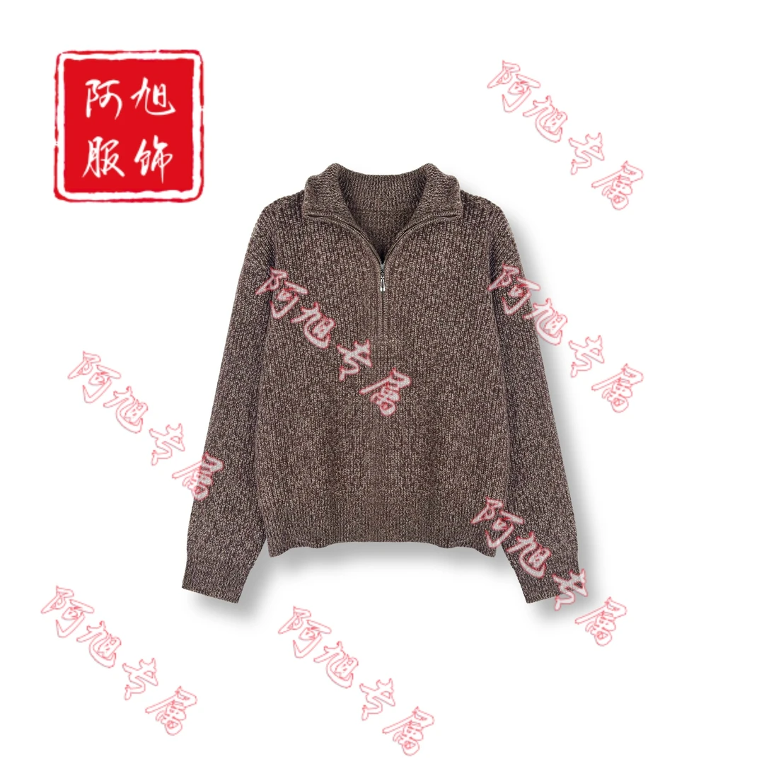 25s绵羊毛秋冬新款时尚半开拉链立领毛衣-1026（QM6621）