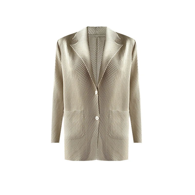 纯色龙鳞褶皱西装外套气质时尚长袖开衫