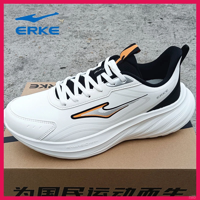 鸿星尔克男士皮面新款2025年男鞋运动鞋男轻便跑步鞋黑色通勤跑鞋