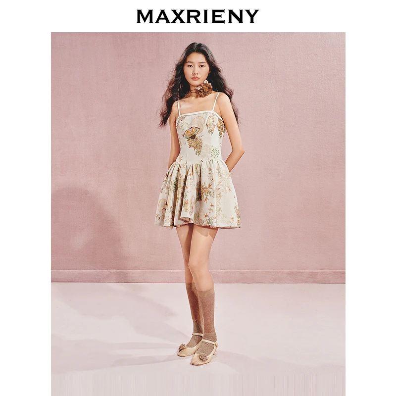 【宫廷巴洛克-商场同款】MAXRIENY复古中式缎面吊带连衣裙拜年服