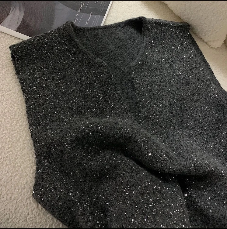 【七】Q2855-爆款满天星时尚深V领秋冬星空马甲优雅轻奢气质百搭