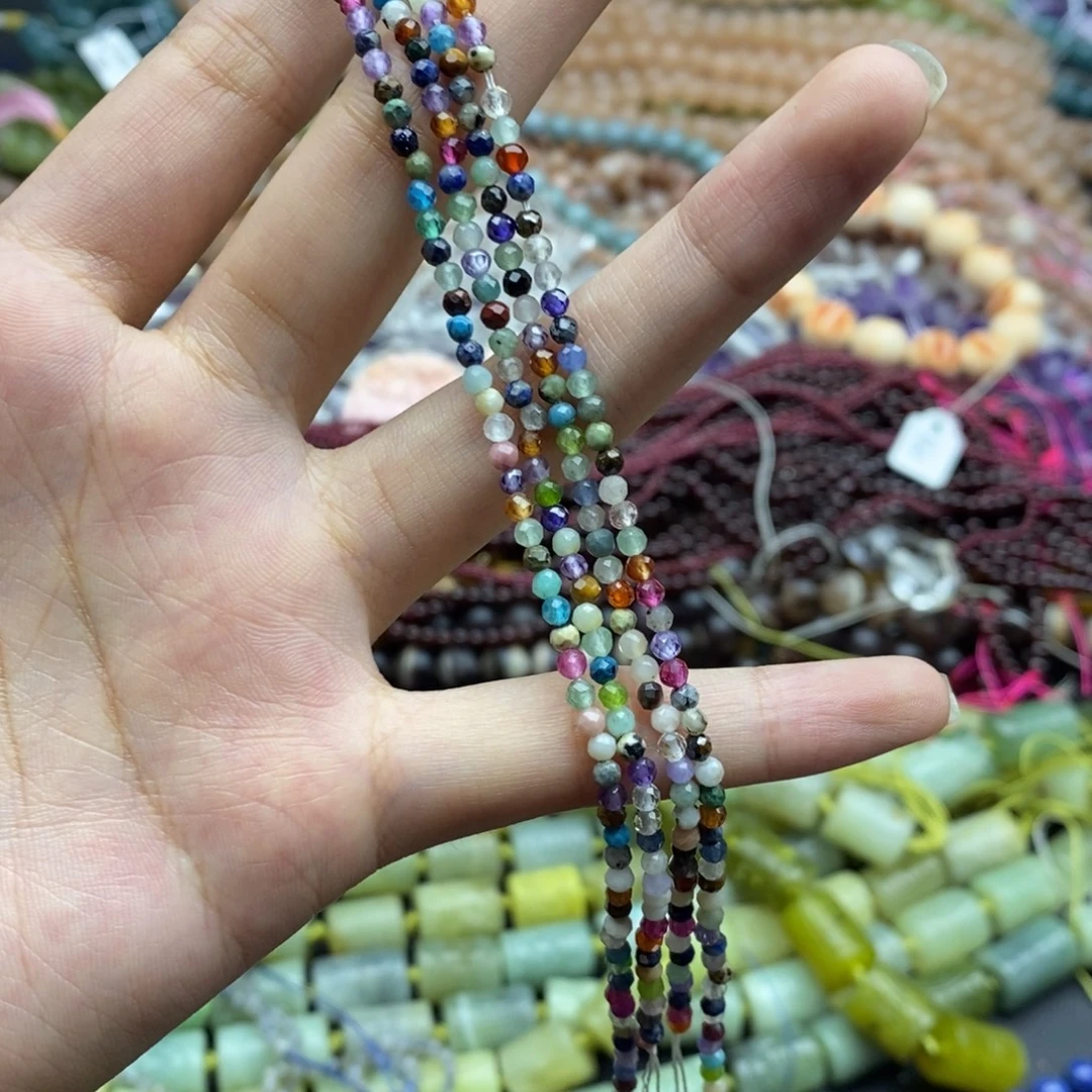 未镶嵌玛瑙/玉髓珠宝半成品一条纯天然多宝切面3mm