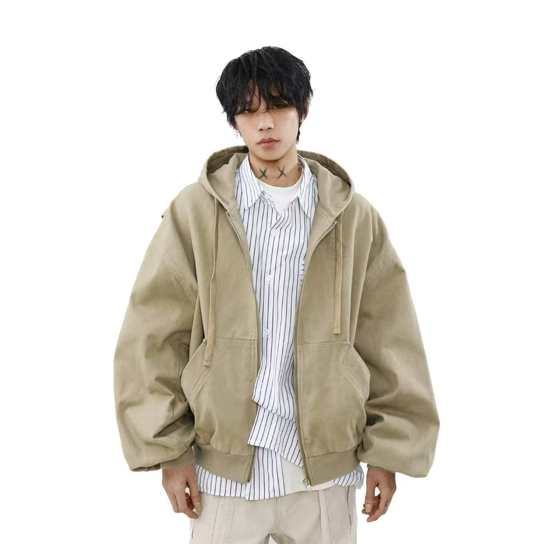 美式复古连帽工装巴恩风外套男女春季2025新款潮牌宽松夹克潮