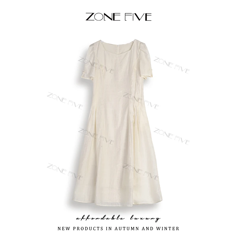zonefive法式方领白色连衣裙女夏大方得体的裙子夏季9010