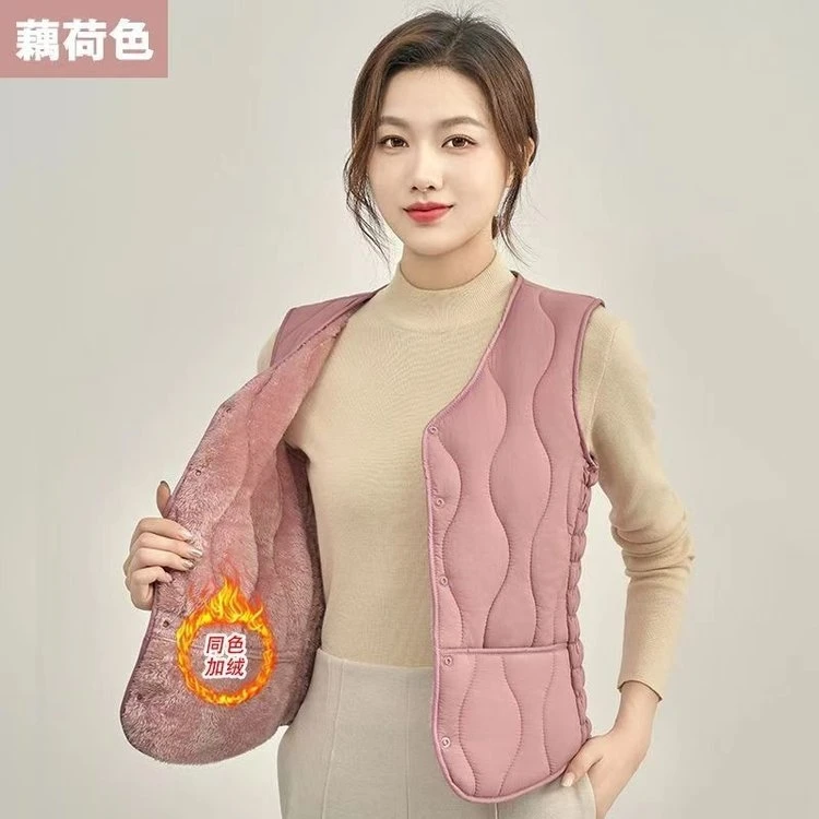 秋冬加绒加厚款坎肩厚款V领马夹短款保暖显瘦马甲女士时尚外穿